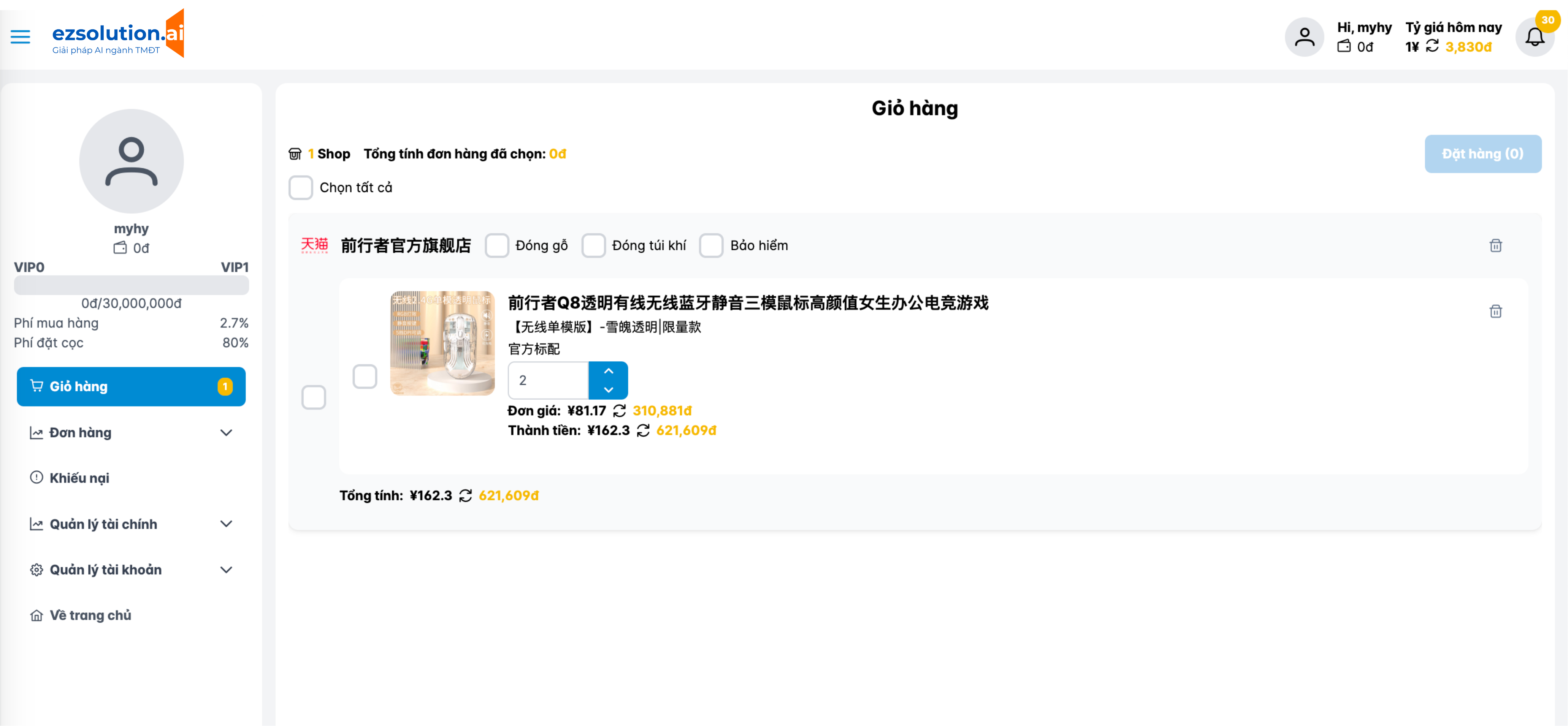 Giỏ hàng người dùng