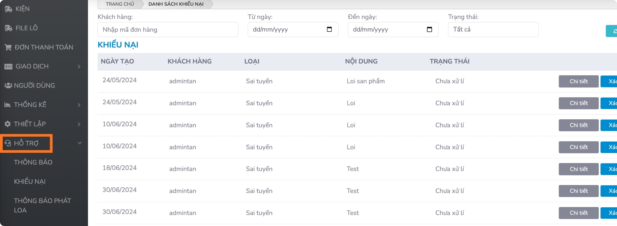 Hỗ trợ khiếu nại